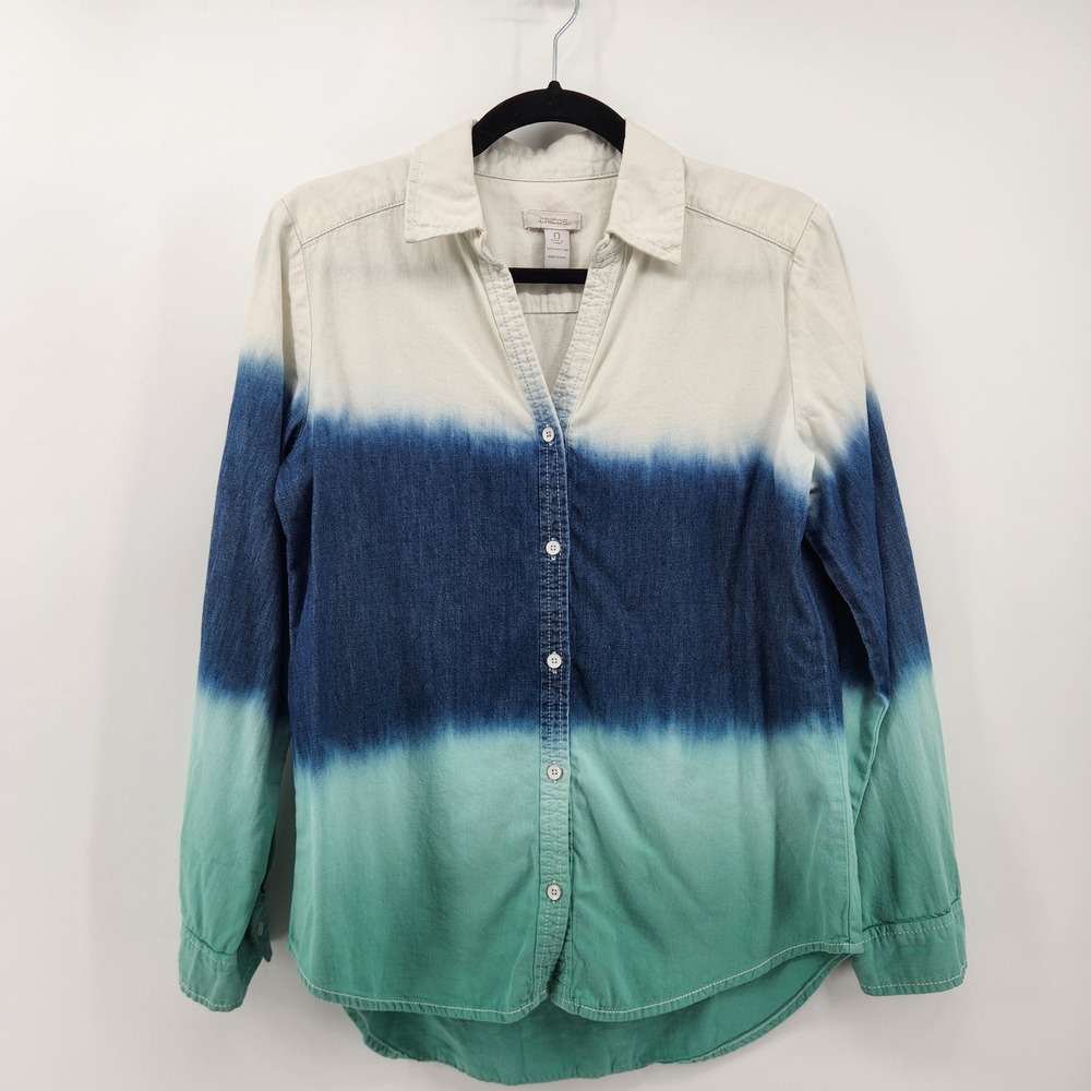 Chicos Womens Button Down‎ Shirt Ombre Casual Long Sleeve Top Size 0 / US Small